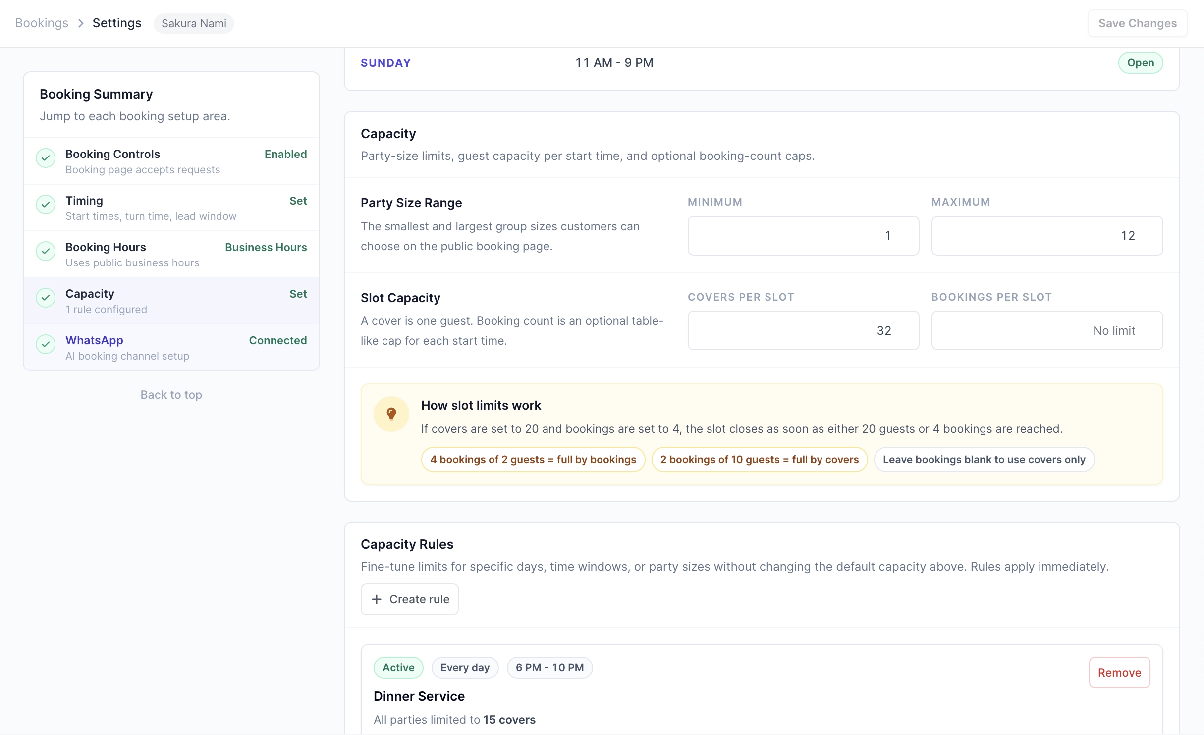 Roster Sync Pro booking settings capacity rules
