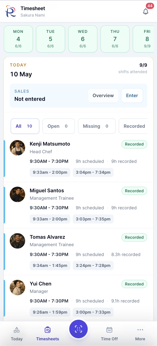 Roster Sync Pro companion app timesheet