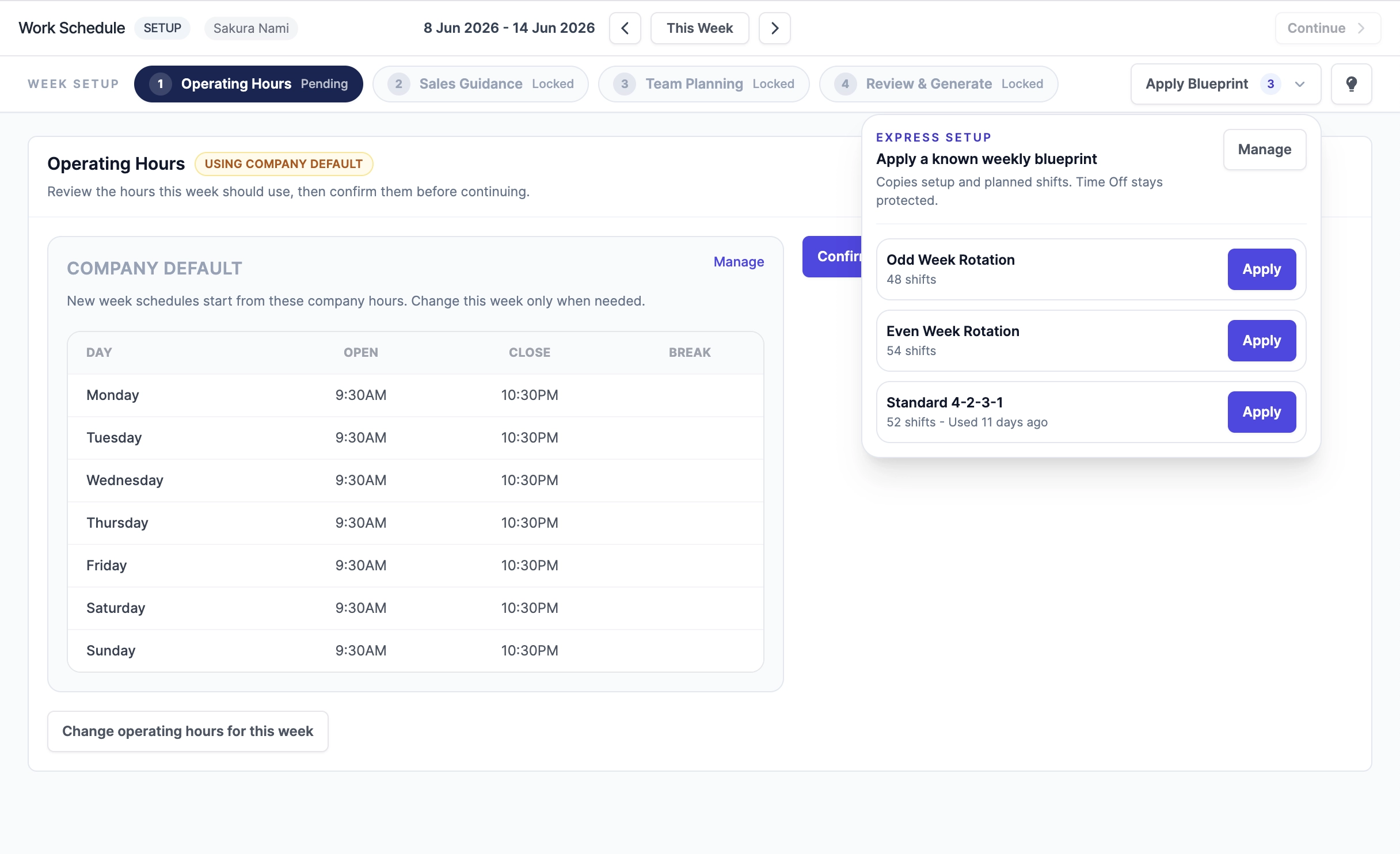 Roster Sync Pro apply saved template blueprint